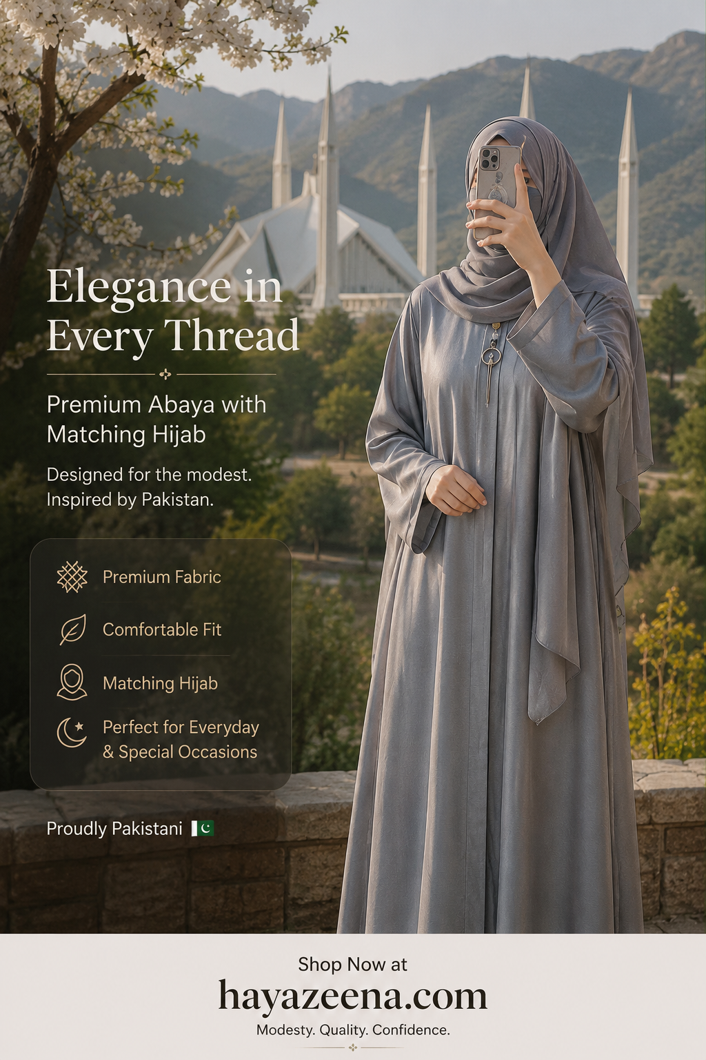 Premium Grey Abaya with Matching Hijab | Elegant Modest Wear for Women